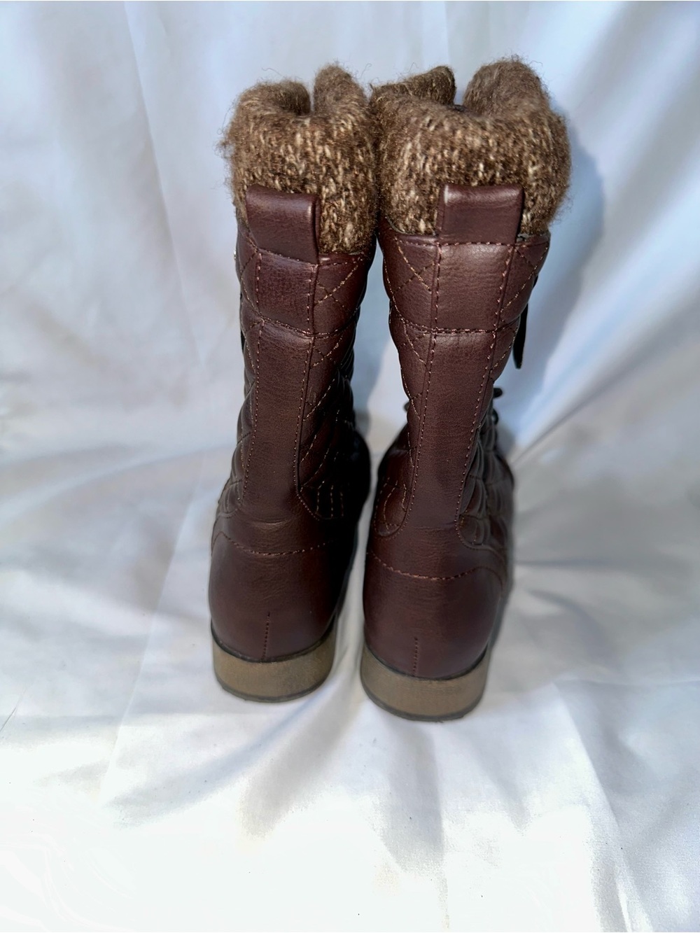 Avia Chicago Brown Quilted Lace Up Combat Boots Sweater Cuff Size 6 - Picture 5 of 7